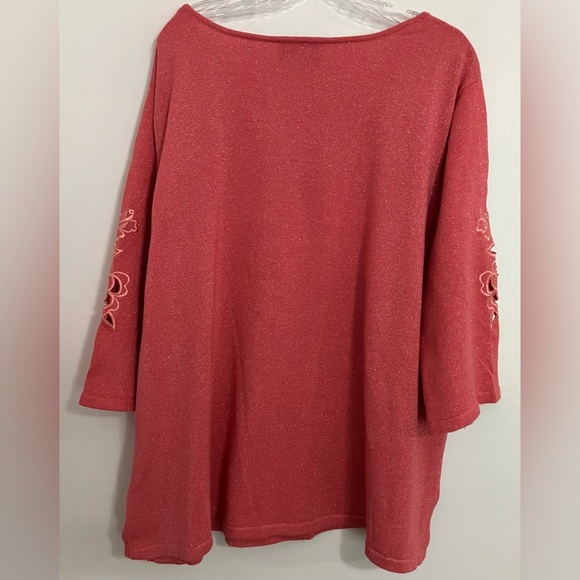 Bob Mackie Floral Cut-out Embroidered Metallic 3/4 Sleeve Sparkly Pink 3X - Picture 2 of 5